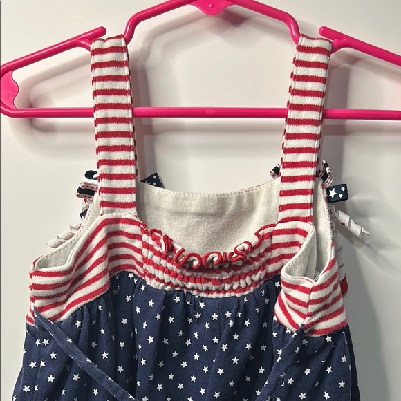 Navy Polka Dot Kids Dress with Red Stripes - Picture 6 of 9